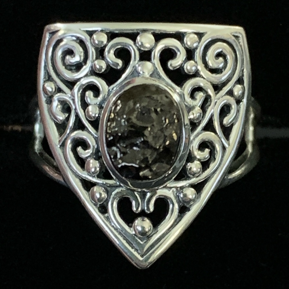 Artisan Collection of India Rough Black Shungite Sterling Silver Ring